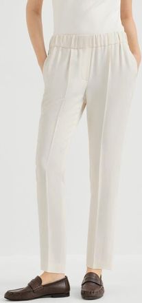 Brunello Cucinelli Silk and acetate cr&ecirc;pe cady tailored jogger trousers in Off-White at Nordstrom, Size 48