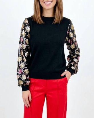 Apricot Ornate Long Sleeve Sequin Arm Sweater In Black