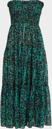 Ulla Johnson Lucca Smocked Strapless Midi Dress