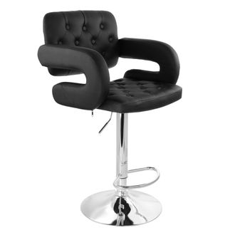 Elama Faux Leather Tufted Bar Stool in Red with Chrome Base and Adjustable Height