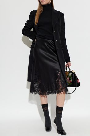 Dolce & Gabbana Silk Skirt With Lace Trim, Womens, Black