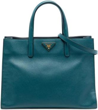 Prada Pre-owned Tote Bags, female, Blue, Size: ONE SIZE Pre-owned Saffiano Satchel