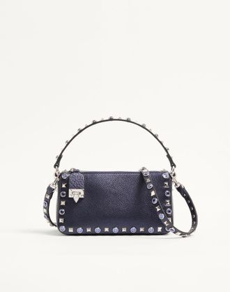 Valentino Garavani Borsa A Tracolla Piccola Valentino Garavani Rockstud In Vitello Laminato Con Pietre Cabochon Donna NAVY UNI