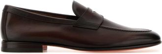 Santoni Dark Brown Leather Sullivan Loafers