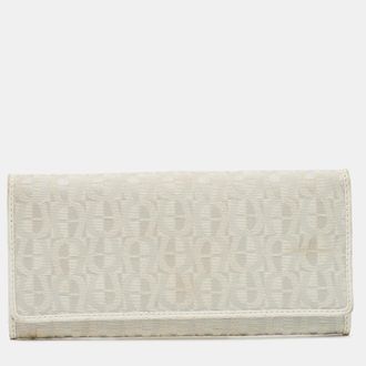 Aigner Off White Monogram Canvas and Leather Flap Continental Wallet