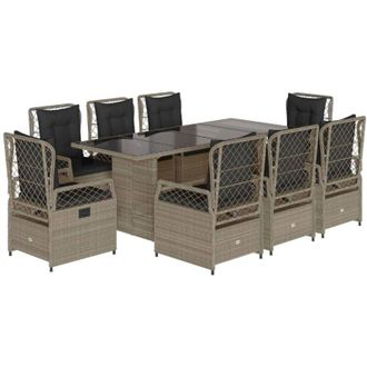 vidaXL Set Comedor De Jard&iacute;n 9 Pzas Cojines Rat&aacute;n Sint&eacute;tico Gris Claro Vidaxl