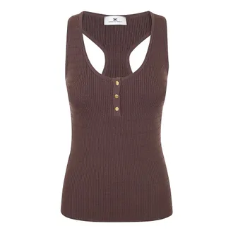 Elisabetta Franchi Sleeveless Tops, female, Brown, Size: XS Top Tricot