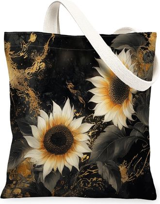 Generic Spring Japanese Sunflower Canvas Tote Bag for Shopping 13x15, Asia Chinese Japan Flower Reusable Grocery Print Pattern Bag for Women, Cool Floral Beac