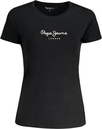 Pepe Jeans London Zwart Katoen Logo Print T-Shirt - Dames - T-shirts - Zwart - XL - Katoen - Tops