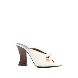 Lanvin Heeled Mules, female, Beige, Size: 7 1/2 US Metallic-heel Leather Mules