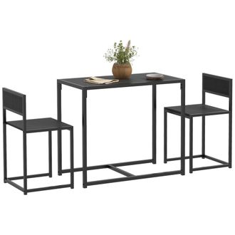 HOMCOM 3 Piece Dining Table Set with Metal Frame - Black | TJ Hughes