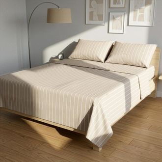 KASANOVA Completo letto matrimoniale policotone righe sabbia