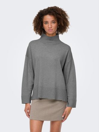 Only Stehkragenpullover ONLY ONLCOCO LIFE LS HIGH NECK CC KNT, Damen, Gr. XL, grau (medium grau melange), Strick, Obermaterial: 100% Polyester, unifarben, 