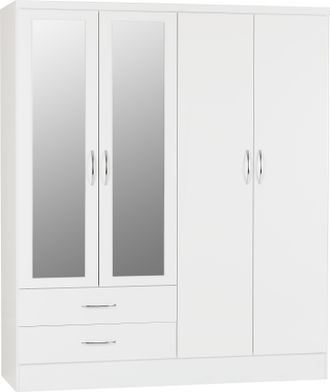 Seconique NEVADA 4 DOOR 2 DRAWER WARDROBE - WHITE GLOSS - SECONIQUE | TJ Hughes