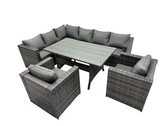 Fimous Outdoor PE Rattan Sofa Set with with 2 Chairs in Dark Grey