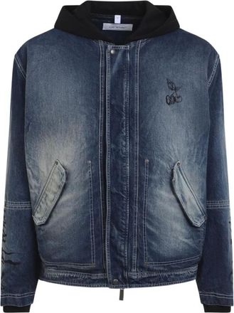Off-white Jassen, Heren, Blauw, M, Denim, Cherry Hooded Denim Jacket