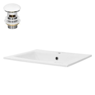 ML Design Lavabo blanco de cer&aacute;mica con juego de desag&uuml;e con reborsadero