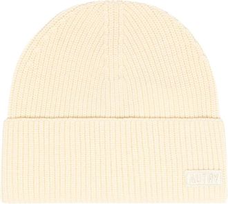 Autry Ribbed Wool Beanie - Heren - Accessoires - Beige - Maat: ONE Size Wol