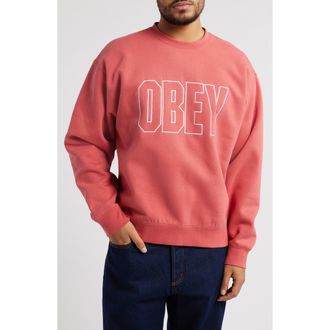 Obey Digable Fleece Crewneck Sweatshirt in Mineral Red at Nordstrom Rack, Size Xx-Large