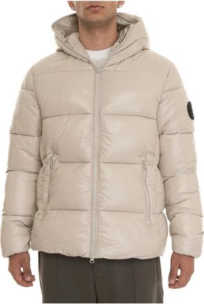 Save The Duck Glanzende Gewatteerde Jas met Capuchon - Heren - Winterjassen - Beige - M - Polyester - Jassen
