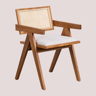 Sklum Sklum - Pack De 4 Sillas De Comedor Tapizadas Con Reposabrazos En Madera De Fresno Y Rat&aacute;n Lali