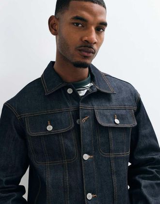 Jack & Jones giacca di jeans con impunture a contrasto blu scuro