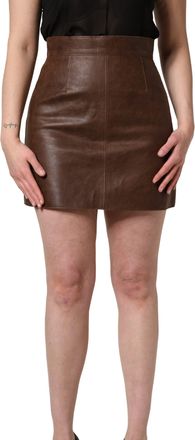 Dolce & Gabbana Brown Leather High Waist Bodycon Mini Womens Skirt