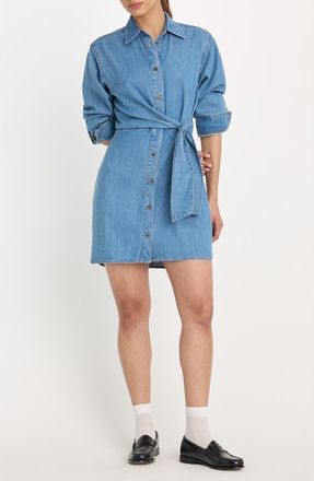 Good American Tie Waist Denim Mini Shirtdress in Indigo266 at Nordstrom, Size X-Large