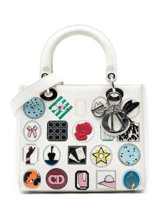Dior 2016 Medium Calfskin Patch Embellished Lady Dior satchel - women - Calf Leather - One Size - White