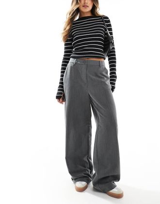 Pieces wide leg dad pants with belt loops in gray