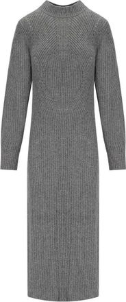 Twinset Lange Gebreide Jurk van Wol en Lurex - Dames - Kleedjes - Grijs - M - Wol - Kleedjes
