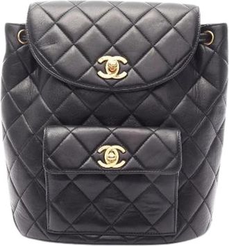 Chanel Pre-owned Matelasse Lambskin Backpack - Dames - Vintage Rugzakken - Zwart - ONE Size - Leer - Vintage