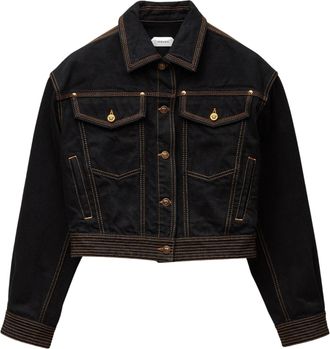 Versace Black Contrast Stitching Cropped Denim Jacket