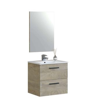 F.R.S. Frs - Mueble Con Lavabo Cer&aacute;mico Y Espejo Toby, Acabado Roble 57cm(alto) 60cm(ancho) 45cm(largo)