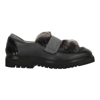 Lorena Antoniazzi Loafers, female, Black, Size: 11 US Fur Leather Loafers Round Toeline
