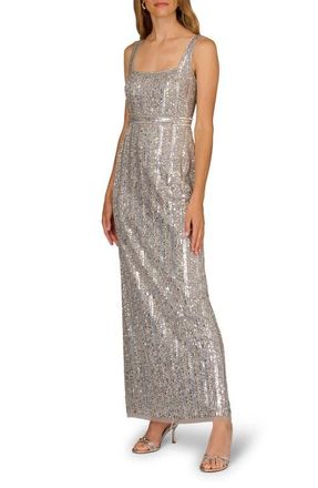 Aidan Mattox Sequin Sleeveless Gown in Silver at Nordstrom, Size 10