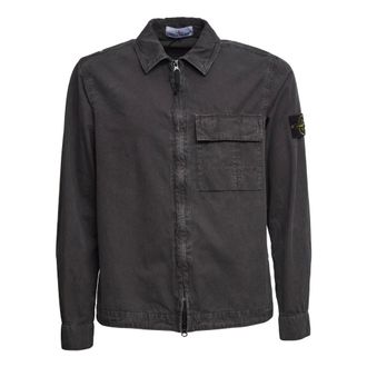 Stone Island Light Jackets, male, Black, Size: XL Zipped Shirt