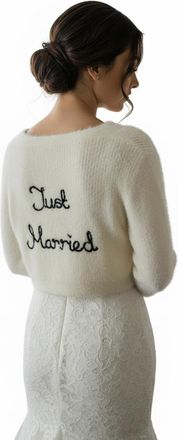 Generic Just Married Hand-Embroidered Bridal Cardigan, White, Wedding Day Knitwear (XXL)