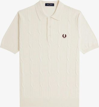 Fred Perry Mens Fred Perry K1313 Textured Cable Knit Shirt - Ecru - Cream - Size: 42/Regular