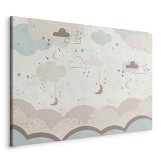 OEM Imagen - Cielo Nublado Al Anochecer - Lunas En Tonos Marrones Y Beige Entre Nubes Y Numerosas Estrellas Sobre Un Fondo Claro / Noche De Cuento De Hada