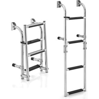 Costway Costway Escalera De Barco De 3 Escalones, Escalera Telesc&oacute;pica Plegable Con Adaptador De Piso, Escalones De Pvc Resistentes, De Acero Inoxidable Para 