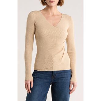 Max Studio Faux Wrap Knit Sweater in Husk at Nordstrom Rack, Size X-Small