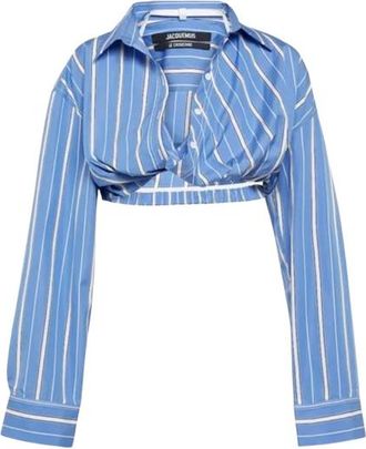 Jacquemus Blue Striped Bahia Cropped Shirt Size S
