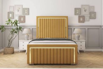 Sloomy Boston Gold Plush Bed Frame With 50 Upholstered Headboard in Mustard | Size: King