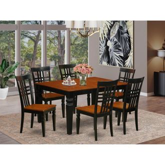 East West Furniture 7 Pc Dining set with a Kitchen Table and 6 Wood Dining Chairs in Black