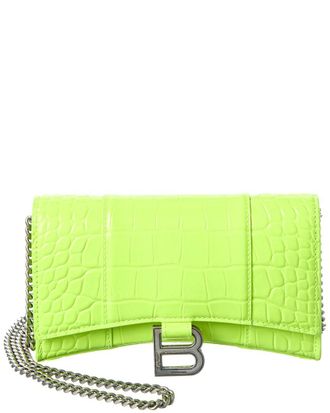Balenciaga Hourglass Croc-Embossed Leather Wallet On Chain