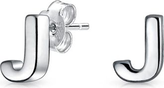 Bling Jewelry Capital ABC Minimalist Stud Earrings - Multiple Letters Available in Silver-J at Nordstrom Rack
