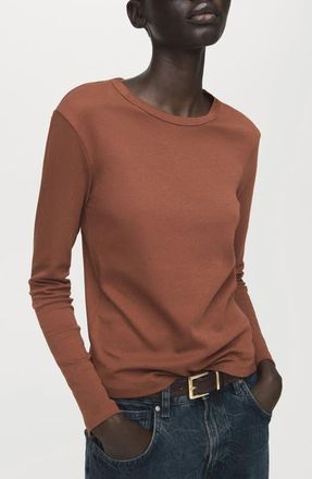 Mango Long Sleeve Cotton T-Shirt in Russet at Nordstrom, Size X-Small