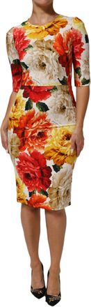 Dolce & Gabbana Multicolor Floral Print Viscose Sheath Womens Dress