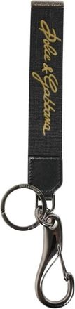 Dolce & Gabbana Accessoires, Heren, Zwart, ONE Size, Leer, Logo gegraveerde metalen sleutelhanger met sleutelringbevestiging